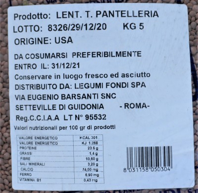 Foto Lenticchie Pantelleria Sacco Da 5 Kg  Origine U.S.A. Marchio ''Legumi Fondi'' 2