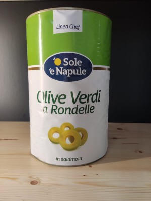 Foto Olive Verdi A Rondelle Confezione Da 4,1 Kg Origine Italia Marchio O Sole E Napule        1