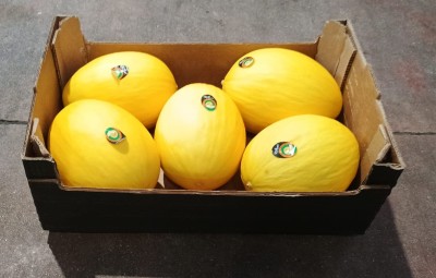 Foto Meloni Gialli Calibro 5 Origine Brasile Marchio Cartone Nero  1