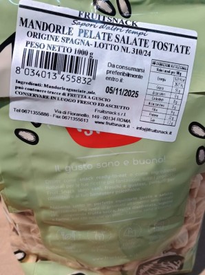 Foto Mandorle Salate Pelate Tostate Confezione Da 1 Kg Origine Spagna  Marchio Fruitsnack     2