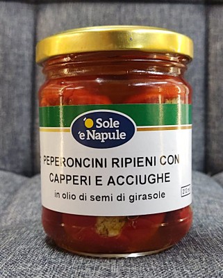 Foto Peperoncini Piccanti con Acciughe  e Capperi Barattolo da 180 Gr Origine Italia Marchio Solo e Napule 1