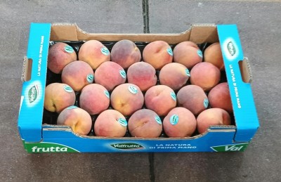Foto Pesche Rosse Varietà Corindon Calibro 22 Origine Italia Marchio Valfrutta 1